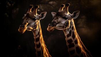 ai généré girafe dans nature, Afrique beauté, proche en haut portrait, à la recherche à caméra généré par ai photo