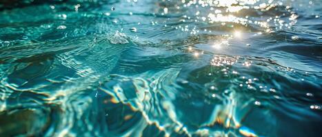 ai généré brillant lumière du soleil sur le ondulant ondulations de une serein l'eau surface photo