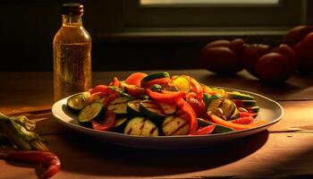 ai généré fraîcheur et santé sur une assiette végétarien salade avec grillé des légumes généré par ai photo