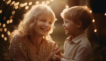 ai généré souriant enfant, bonheur, de bonne humeur garçons, mignonne famille, unité, l'amour généré par ai photo