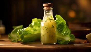 ai généré fraîcheur de biologique des légumes sur une rustique en bois tableau, en bonne santé en mangeant généré par ai photo