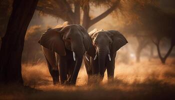 ai généré éléphants errer librement dans le africain région sauvage, une majestueux vue généré par ai photo