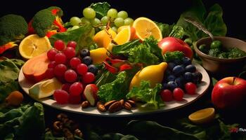 ai généré fraîcheur et variété dans une en bonne santé, coloré végétarien fruit salade généré par ai photo