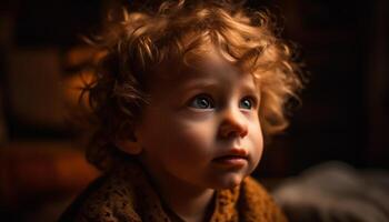 ai généré mignonne enfant, portrait de une bébé, innocence, souriant, bonheur, de bonne humeur généré par ai photo