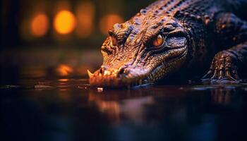 ai généré crocodile dans le sauvage, eau, dangereux, proche en haut, animal les dents généré par ai photo