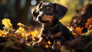 ai généré mignonne chiot en jouant dans le herbe, profiter la nature généré par ai photo