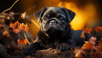 ai généré mignonne petit chien séance en plein air, à la recherche à caméra généré par ai photo