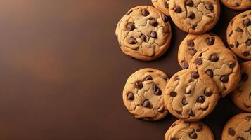 ai généré Chocolat puce biscuits sur marron Contexte photo