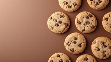 ai généré Chocolat puce biscuits sur marron Contexte photo