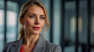 ai généré portrait de une professionnel femme d'affaires dans le bureau, portrait de Bureau fille, femme d'affaires à le travail dans Bureau photo