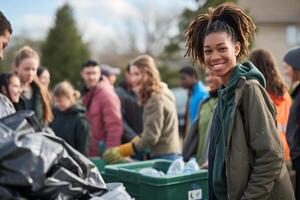 ai généré une diverse groupe de gens participant dans une communauté nettoyage en haut le environnement photo