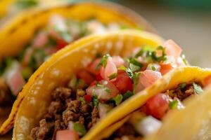 ai généré une proche en haut de taco avec sélectif concentrer sur le textures et couleurs de le Ingrédients photo