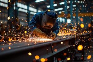 ai généré industriel soudeur avec torche dans le usine photo