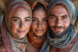 ai généré portrait de Jeune gens dans ethnique costume photo