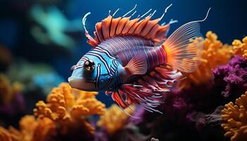 ai généré coloré pitre poisson nager dans vibrant sous-marin récif généré par ai photo