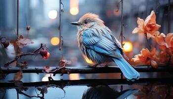 ai généré une petit oiseau se percher sur une branche généré par ai photo