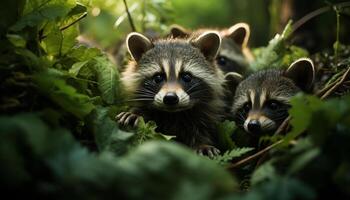 ai généré mignonne mammifère à la recherche à caméra dans vert forêt généré par ai photo