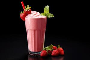 ai généré fraise Milk-shake proche en haut photo