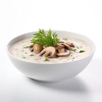 ai généré champignon soupe fermer isolé sur blanc Contexte photo