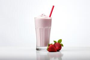 ai généré fraise Milk-shake proche en haut photo