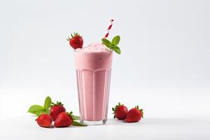 ai généré fraise Milk-shake proche en haut photo