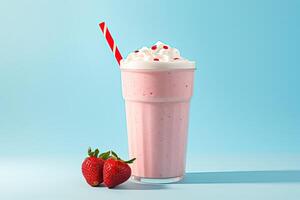 ai généré fraise Milk-shake proche en haut photo