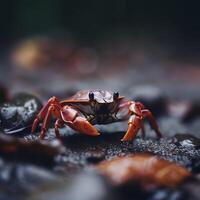 ai généré une proche en haut de une Crabe sur une Roche photo