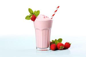 ai généré fraise Milk-shake proche en haut photo