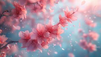 ai généré rêveur Cerise fleurs à la dérive dans éthéré printemps lumière photo