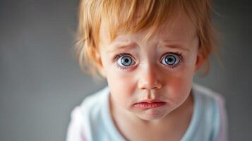 ai généré Jeune enfant avec larmes pleurs expressivement fermer. photo