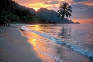 ai généré magnifique tropical le coucher du soleil sur océan plage professionnel la photographie photo