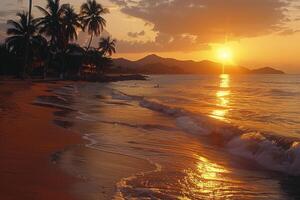 ai généré magnifique tropical le coucher du soleil sur océan plage professionnel la photographie photo