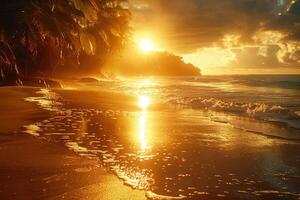 ai généré magnifique tropical le coucher du soleil sur océan plage professionnel la photographie photo