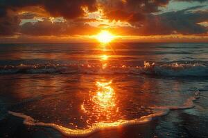 ai généré magnifique tropical le coucher du soleil sur océan plage professionnel la photographie photo