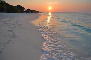 ai généré magnifique tropical le coucher du soleil sur océan plage professionnel la photographie photo