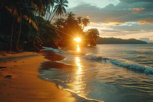 ai généré magnifique tropical le coucher du soleil sur océan plage professionnel la photographie photo