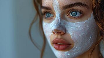 magnifique femme avec une blanc visage masque photo