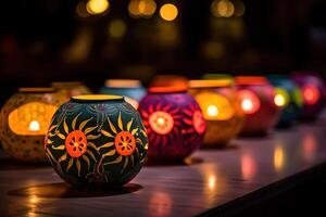ai généré content diwali - argile diya les lampes allumé pendant diwali photo