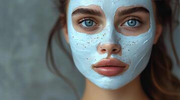 magnifique femme avec une blanc visage masque photo