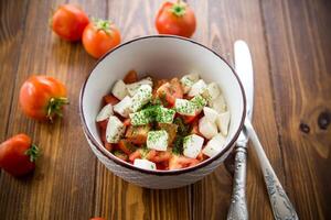 salade de Frais mûr tomates avec mozzarella et épices dans une bol photo