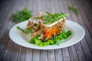 en gelée Viande avec légumes verts et des légumes dans une assiette photo