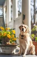 ai généré chiens délice dans une printemps le banquet photo