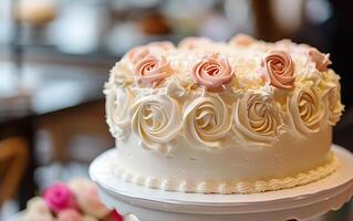 ai généré vanille élégance déchaîné. une anniversaire gâteau de exquis plaisir. photo