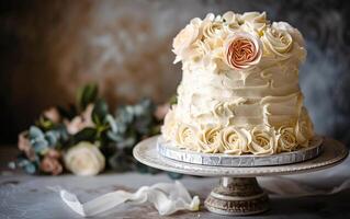 ai généré vanille élégance déchaîné. une anniversaire gâteau de exquis plaisir. photo