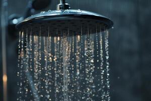 ai généré l'eau verse de le douche, fermer de éclaboussures photo