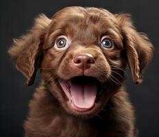 ai généré une marron retriever chiot des stands avec le sien bouche ouvert photo