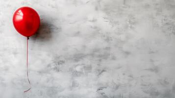 ai généré minimaliste lumière gris Contexte avec un rouge ballon sur le la gauche avec grand fond zone photo