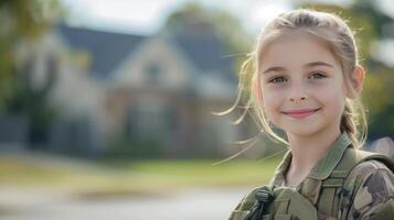 ai généré jeune fille dans camouflage photo