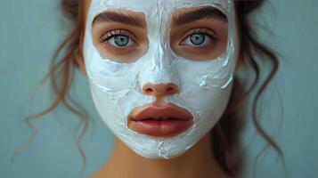 magnifique femme avec une blanc visage masque photo