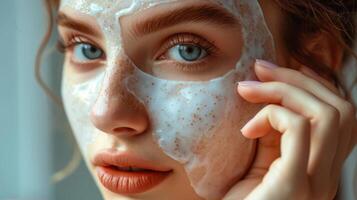 magnifique femme avec une blanc visage masque photo